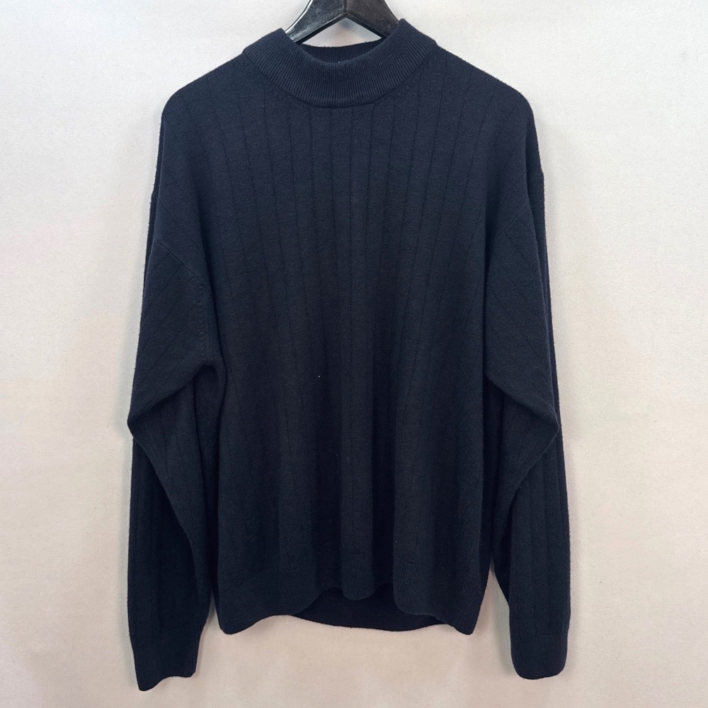 Geoffrey Beene Mens XXL Navy Blue Ribbed Mock Neck Acrylic Knit Sweater